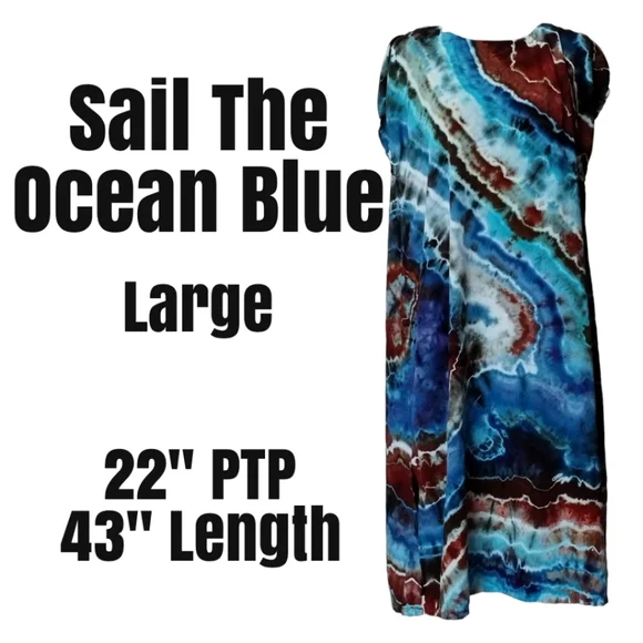 Large Blue and Brown Geode Style Rayon Tie Dye Dress - Picture 1 of 3